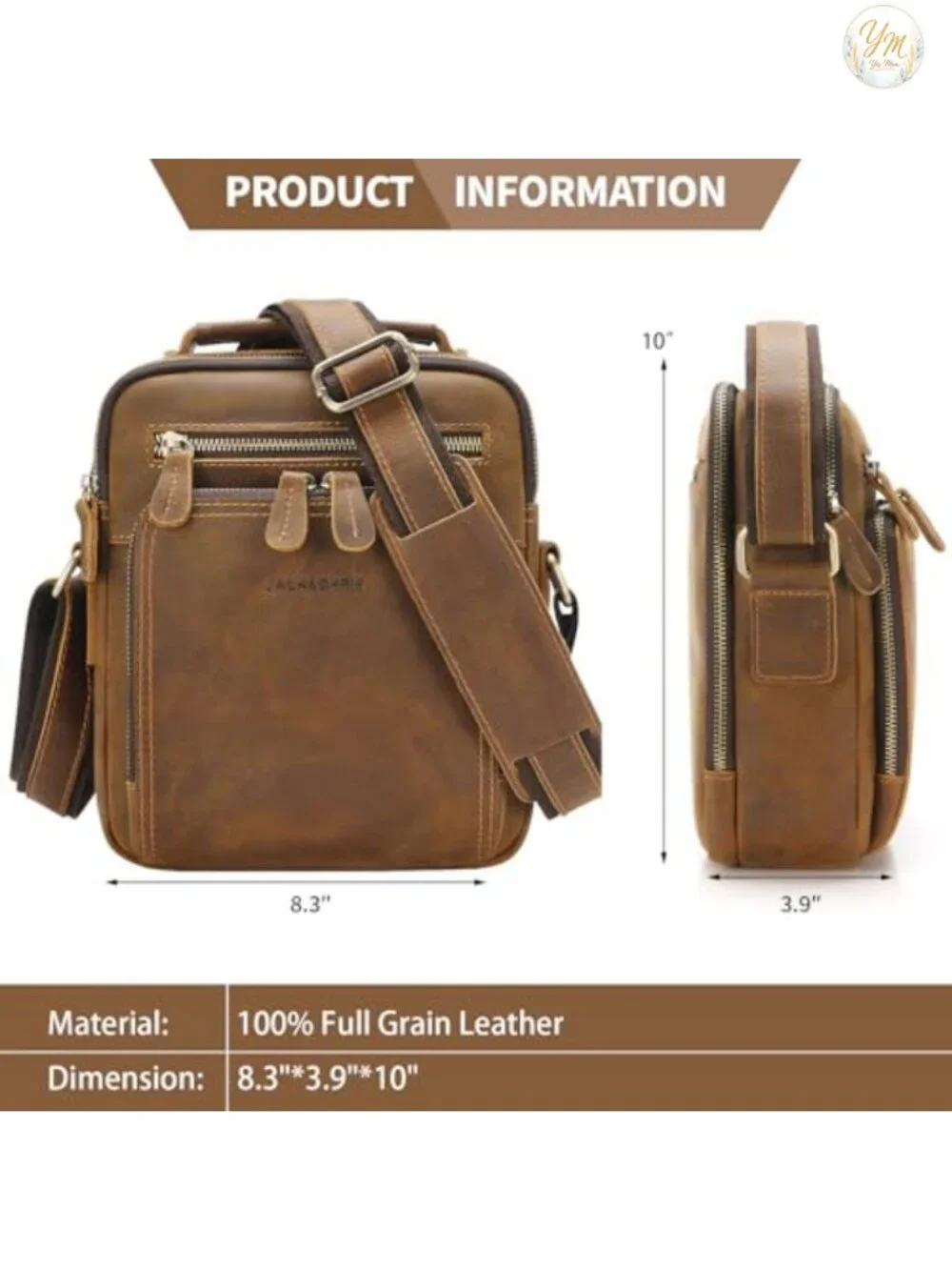 Genuine Leather Messenger Bag Crossbody Bag for Work Business